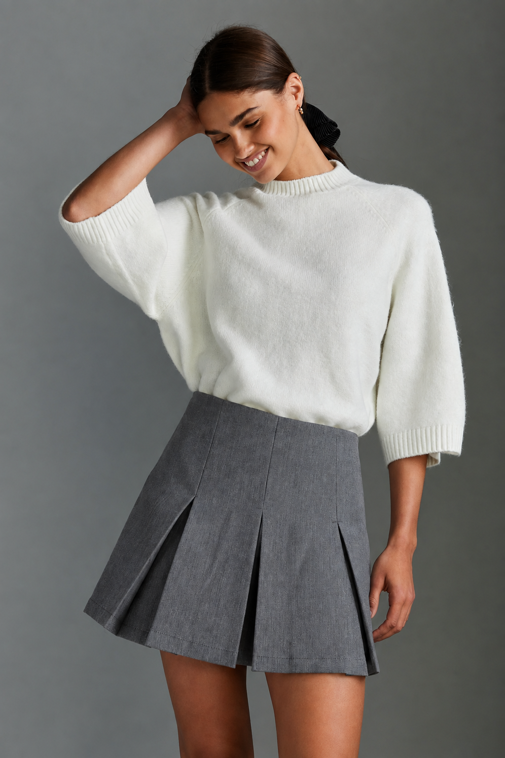 gray denim skirt A