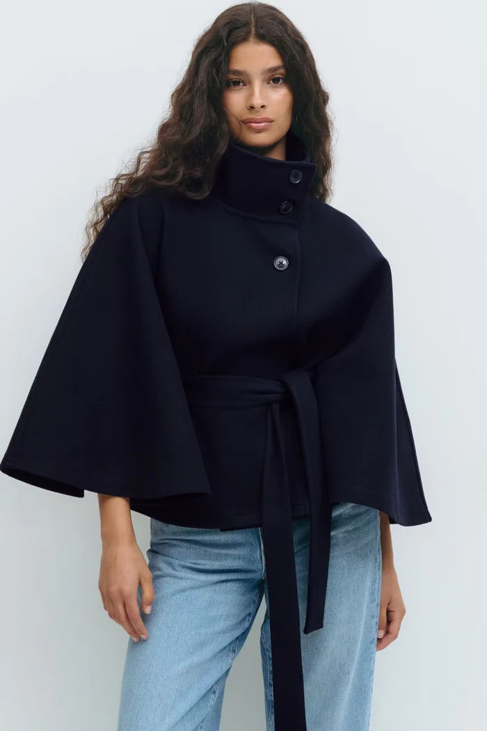 Navy blue long coat A